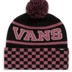 VANS Off The Wall SPIRIT POM BEANIE Checkerboard Cuff BLACK RASBERRY 042025
